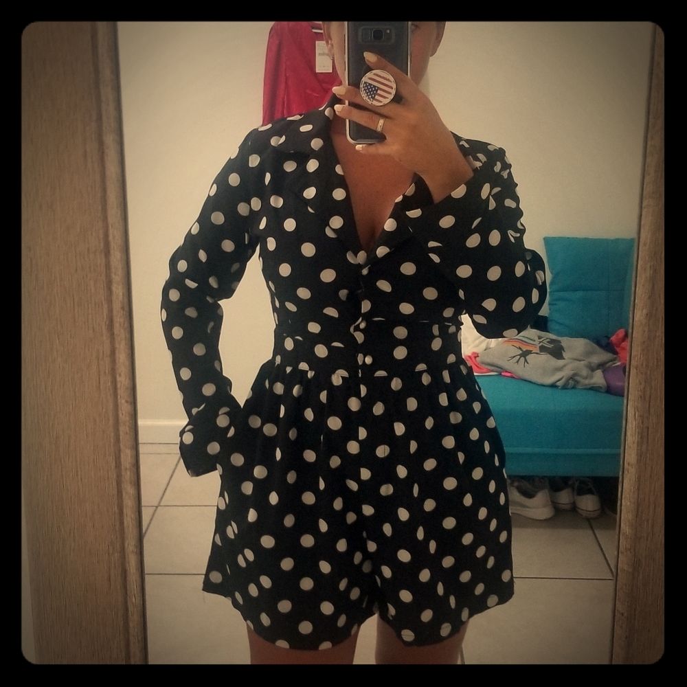 Chic Women Polka Dot Print Fashion Black Playsuit